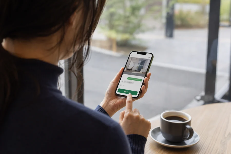 スマートフォンで問い合わせる場面のイメージ(AI生成)